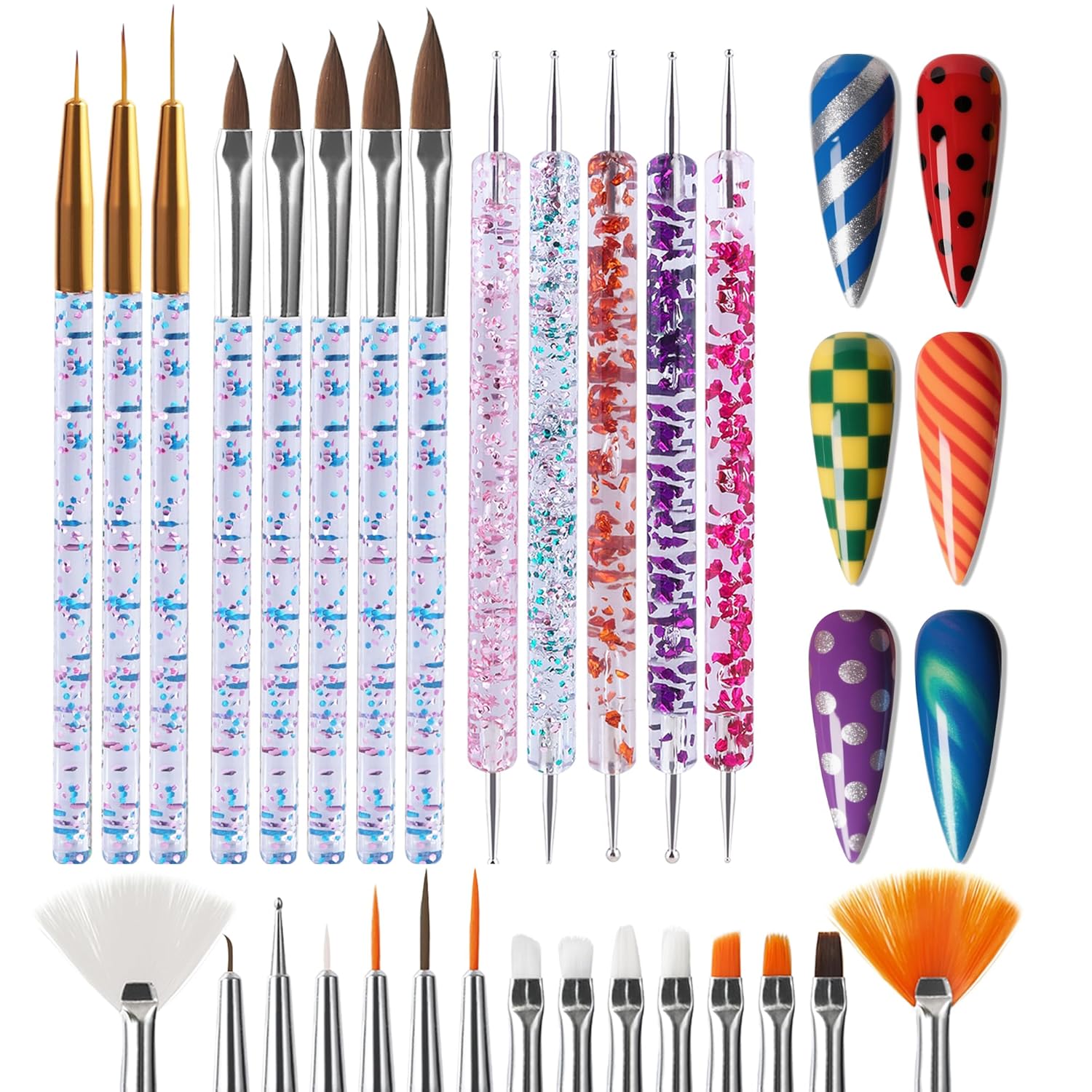 Artdone 28pcs Nail Art Brushes, Nail Art Tool Set, Dotting Tools, Dust Brush,Striping Brushes for Long Lines, Drawing Pen For Gel Polish Design supply-Velvo Beauty