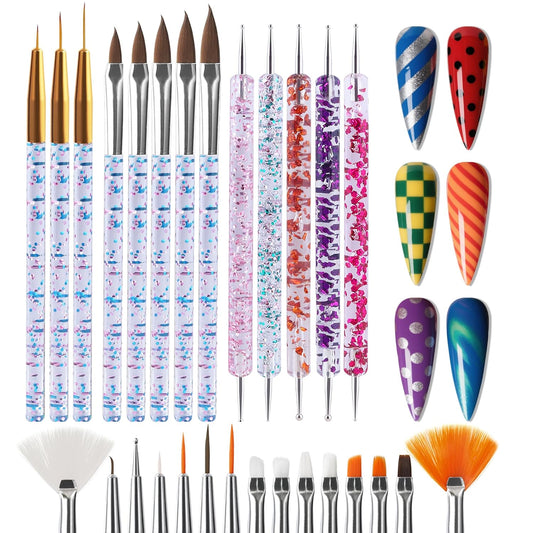 Artdone 28pcs Nail Art Brushes, Nail Art Tool Set, Dotting Tools, Dust Brush,Striping Brushes for Long Lines, Drawing Pen For Gel Polish Design supply-Velvo Beauty