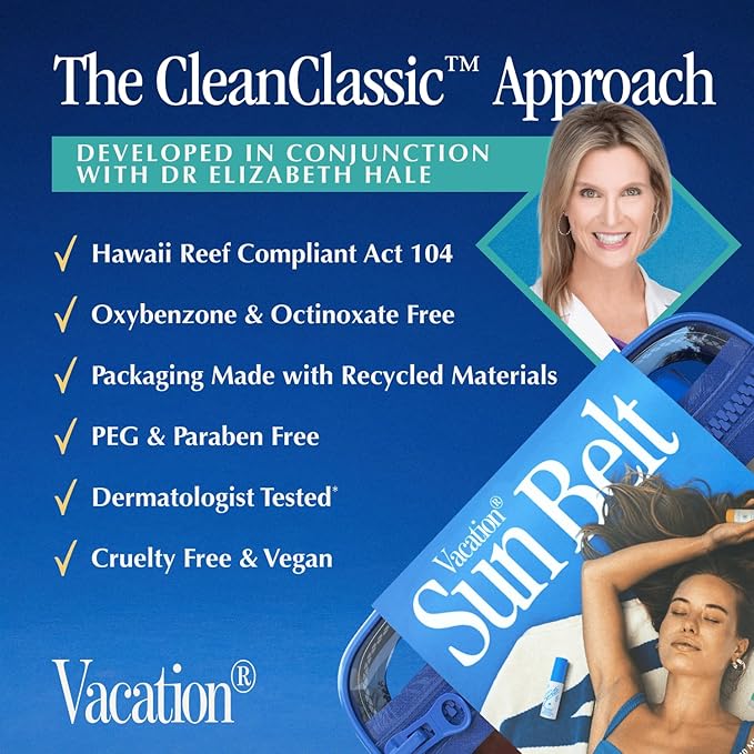 VACATION Sun Belt Sampler Kit, SPF 30-50 Sunscreen Pack, Includes Classic Lotion, Super Spritz Face Mist, Baby Oil, After Sun Gel, Festival Friendly Fanny Pack-Velvo Beauty