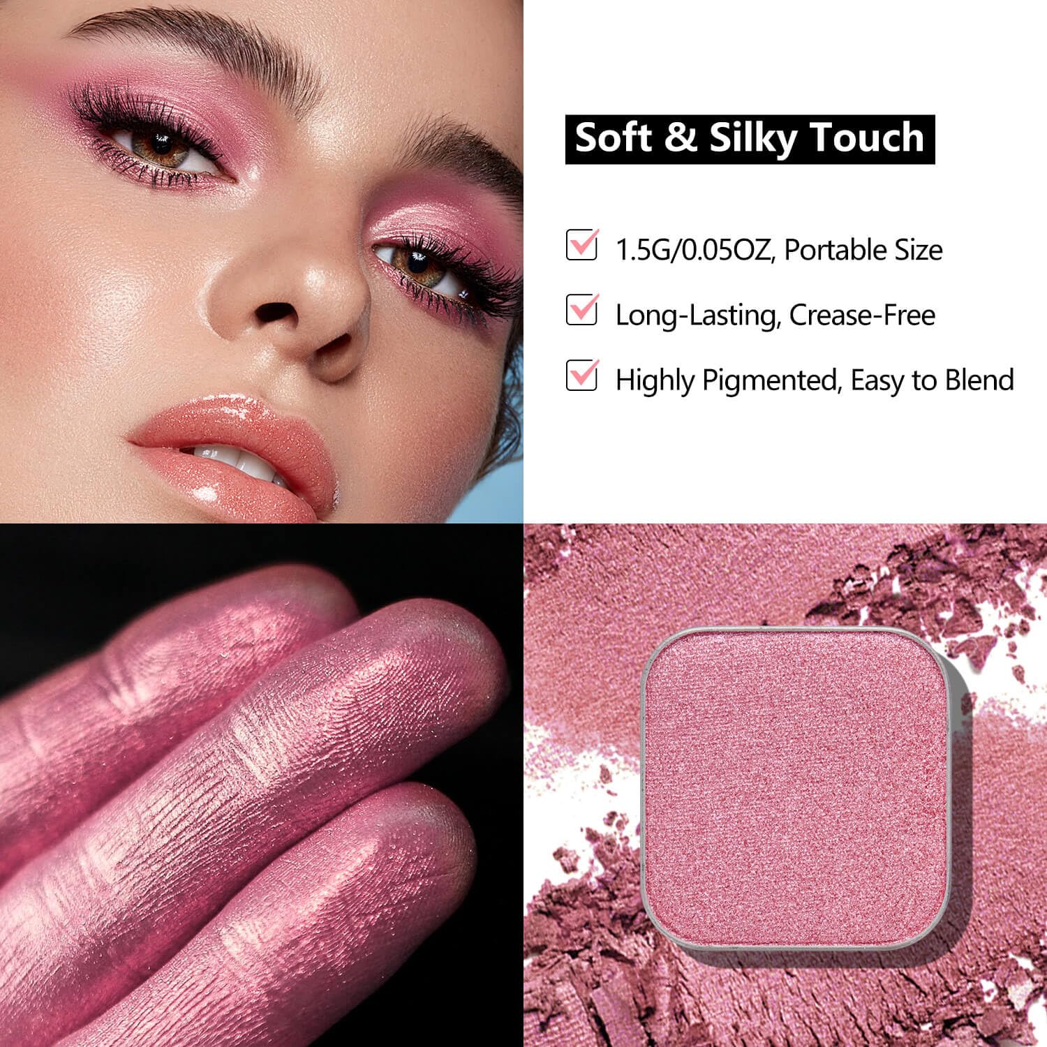 Single Pink Eyeshadow Matte Shimmer Highly Pigmented Blendable Longwear Powder in Magnetic Refill Pan for Custom Palette Easy to Apply and Remove (Pop Candy)-Velvo Beauty