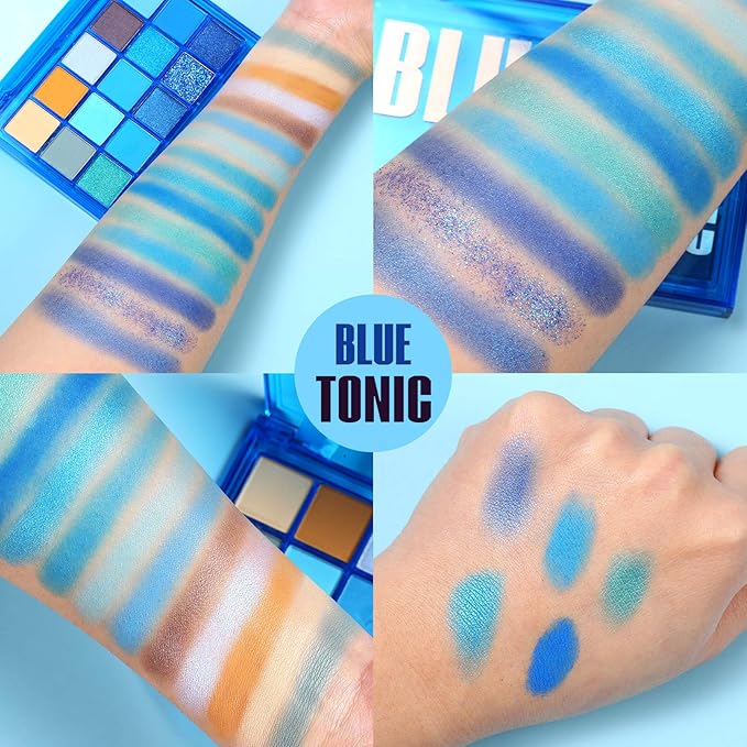 UCANBE Bright Neon Eyeshadow Makeup Palette-15 Shades High Pigmented Purple Blue Yellow Shimmer Matte Glitter Metallic Eyes Shadow Colorful Vibrant Creamy Make Up Pallets Kit - Blue Tonic…-Velvo Beauty