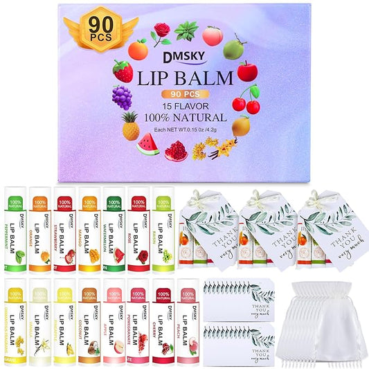 DMSKY 90 Pack Lip Balm, Natural Lip Balm Bulk with Vitamin E and Coconut Oil, Moisturizing Soothing Chapped Lips, Gifts for Women Stocking Stuffers Party Favors-Velvo Beauty