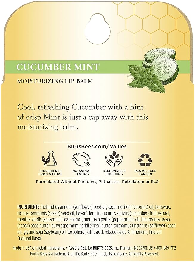 Burt's Bees 100% Natural Origin Moisturizing Lip Balm, Cucumber Mint with Beeswax, 4 Tubes-Velvo Beauty
