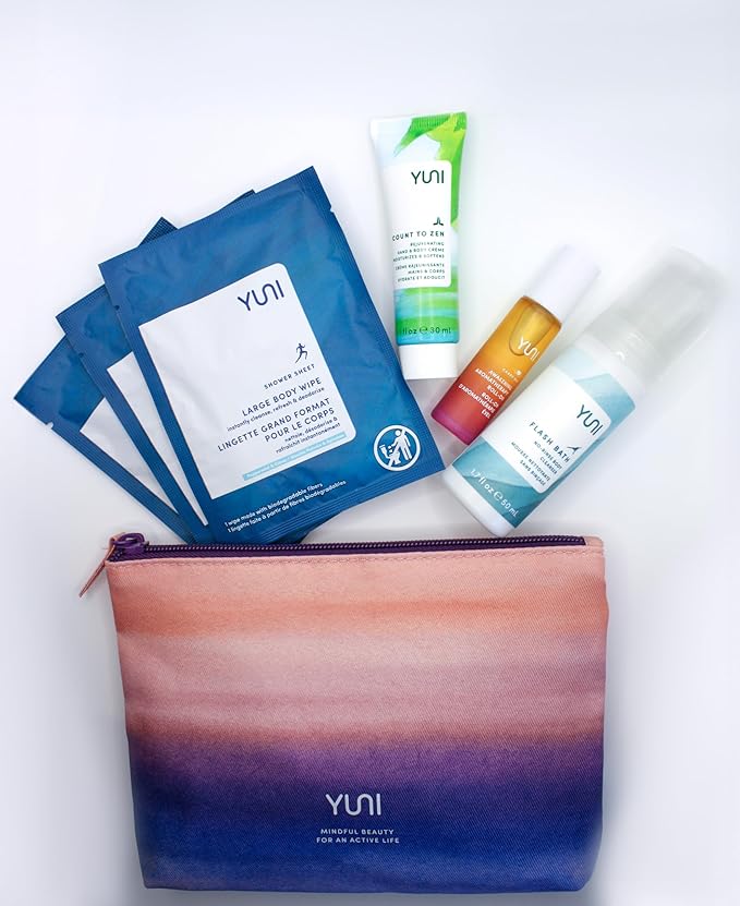 YUNI Beauty Natural Travel Essentials Kit (7pc kit) Beauty On the Run Travel Size Body Care Kit - Cleanse, Refresh, Hydrate - Save Time - All Natural, Paraben-Free, Cruelty-Free-Velvo Beauty