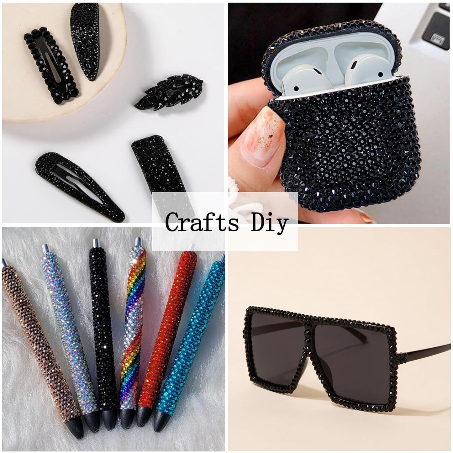 Nail Art Rhinestones with Glue Gel Flatback Nail Charms Luxurious Supplies Accessories Champagne Nails Gems Jewelry for Women Nails DIY Design Decoration,Black-Velvo Beauty