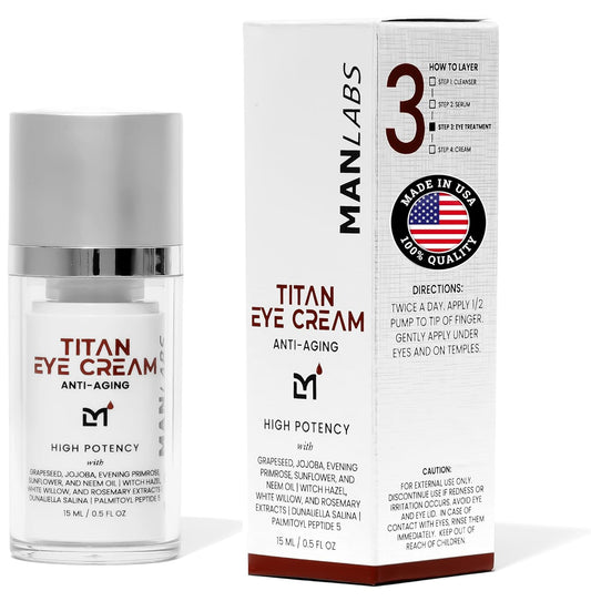Titan Anti-Aging Mens Eye Cream – Mens Dark Circles Under Eyes Treatment – Eye Bags Treatment for Men – Puffy Eyes Treatments for Men – Peptides, HA, Herbal Extracts –All Skin Types–Unscented-Velvo Beauty