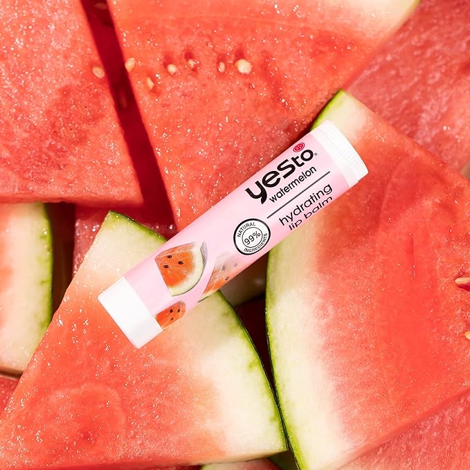 Yes To Watermelon Hydrating Lip Balm, Refreshing Non-Sticky Formula That Restores Dry Cracked Lips & Locks In Moisture, With Apricot Kernel Oil & Antioxidants, Natural & Cruelty Free, 0.15 Oz, 3-Pack-Velvo Beauty