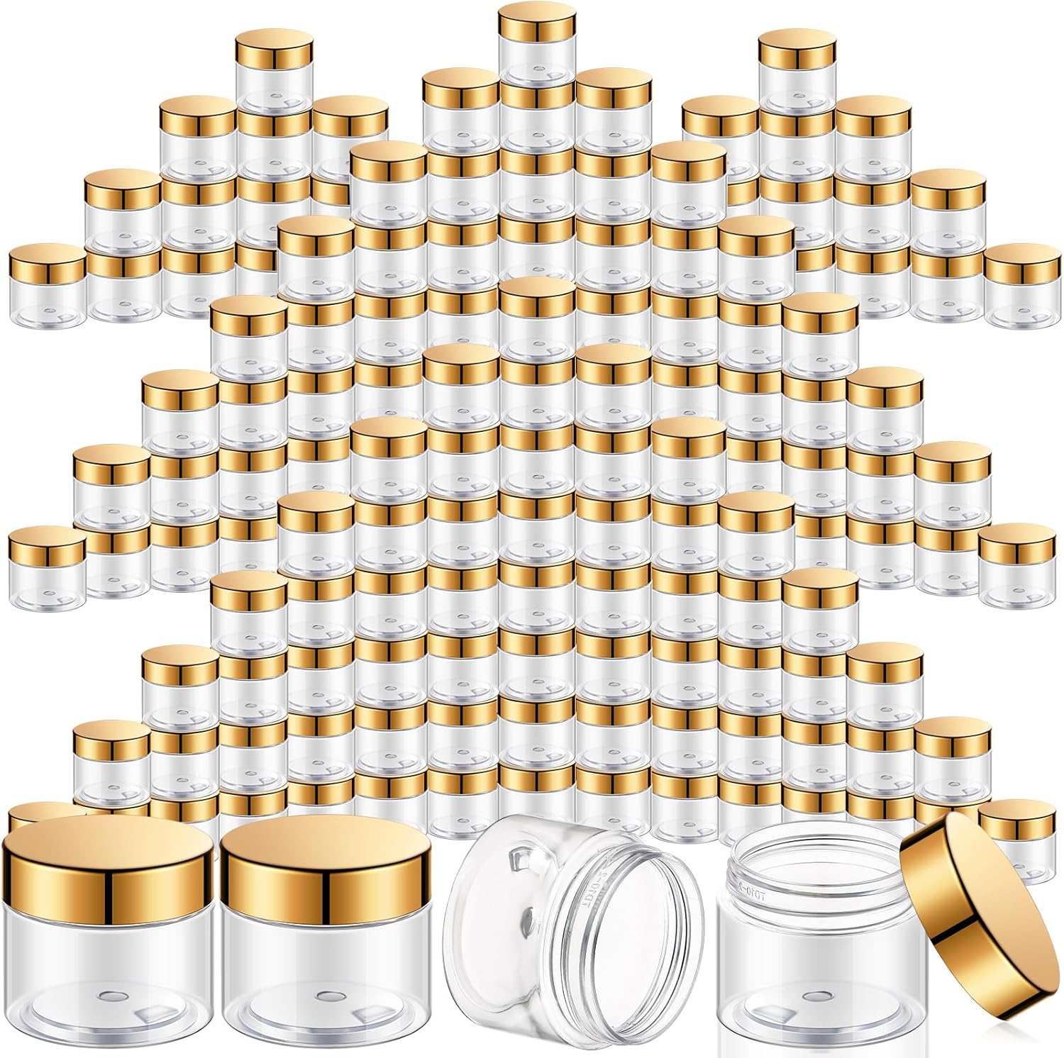 SATINIOR 100 Pcs Plastic Jars with Lids Small Containers Lids Wide Mouth Small Plastic Containers for Lotion Cream Rhinestones Body Butters Travel Storage(4 oz,Gold)-Velvo Beauty