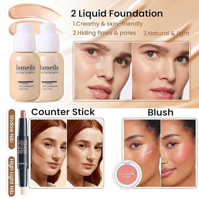 Makeup Present Set for Teen Girl Women, Travel Makeup Kit, Makeup Full Kit for Beginner, Makeup Bundle Include 2 Matte & Shimmer Eyeshadow Palettes, Liquid Glitter Eyeshadow & Eyeliner-Velvo Beauty