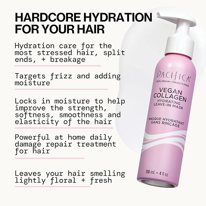 Pacifica Vegan Collagen Leave-In Repair Hair Mask – Leave-In Conditioner Treatment for Dry Damaged Hair, Hydrating Hair Repair Mask to Strengthen, Reduce Breakage & Split Ends Vegan & Cruelty-Free 4oz-Velvo Beauty