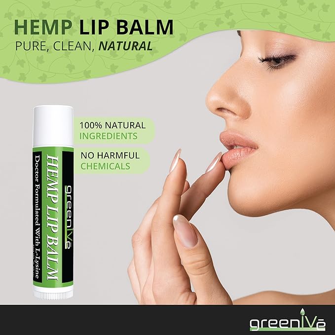 GreenIVe Hemp Lip Balm, Vegan, Omegas 3 & 6, Vitamin E, L-Lysine, Hydrating Handcrafted (1)-Velvo Beauty