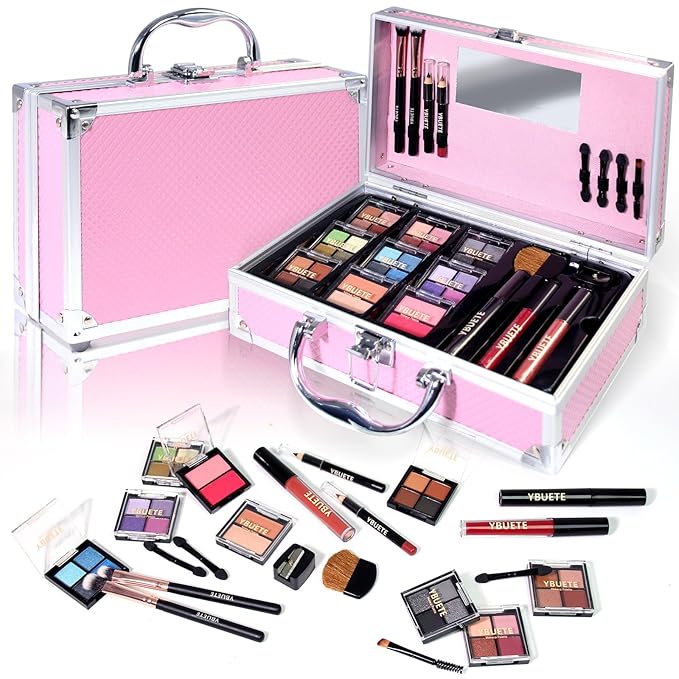Makeup Kit for Teens Girls Women, Full Starter Cosmetics Set, Makeup Gift Set, Beginner Makeup Kit, Cosmetic Train Case For Women Full Kit, Included Eyeshadow Blusher Contour Eyebrow Powder-Velvo Beauty