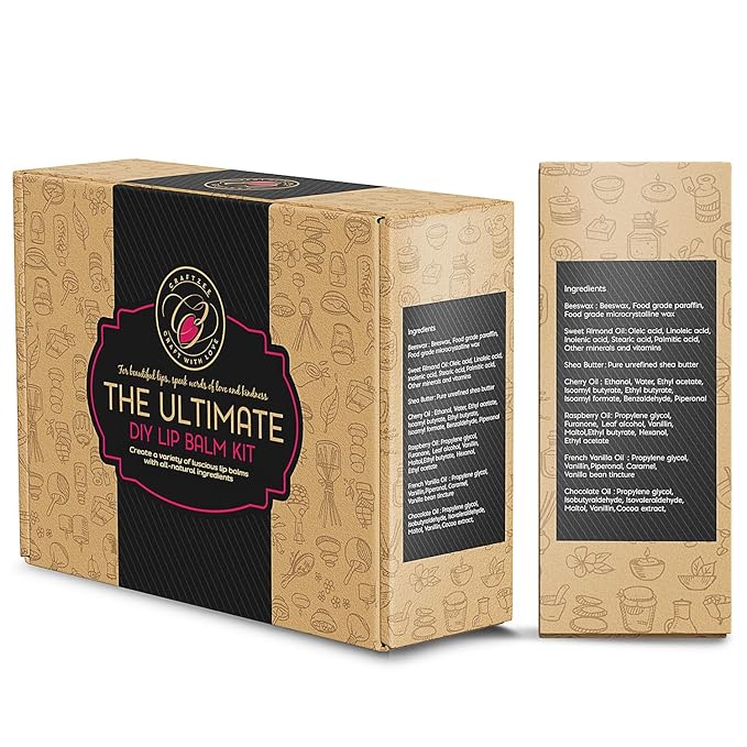 CraftZee Lip Balm Making Kit - DIY Lip Gloss Kit with Natural Beeswax Base, Shea Butter, Sweet Almond Oil, Essential Oils, Tubes, Jars & More Craft Kit For Adults-Velvo Beauty