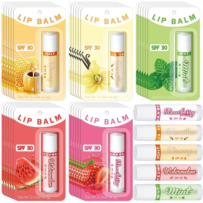 30 Pack Lip Balms SPF 30 Bulk Sunscreen Lip Balms Party Gifts Favors Lip Sunscreen Care with Vitamin E Wedding Bridal Shower Favors Baby Shower Gifts for Outdoor Travel Beach-Velvo Beauty