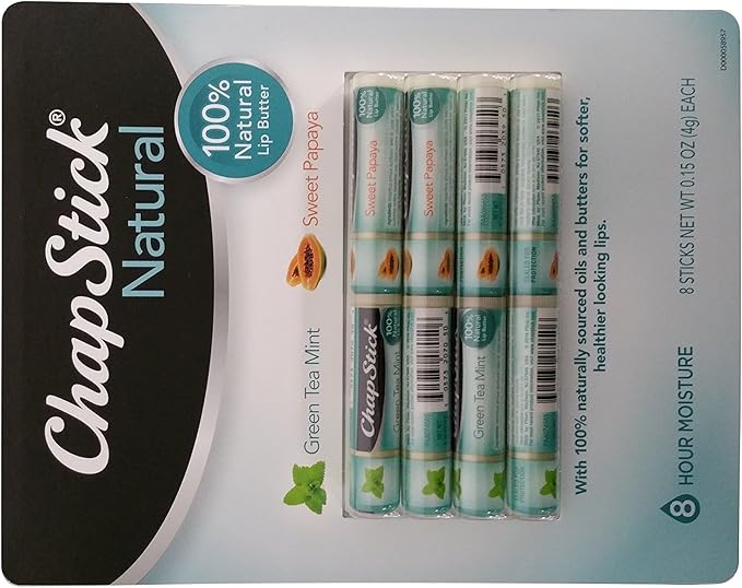 ChapStick Natural lip butter 4 green tea mint & 4 Sweet Papaya . 8 Sticks total-Velvo Beauty