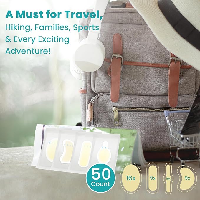 Blister Bandages Blister Pads - 50 ct Blister Cushions - Water Resistant Hydrocolloid Bandages for Foot, Toe, Heel - Gel Blister Bandages for Prevention & Recovery, Variety Pack-Velvo Beauty