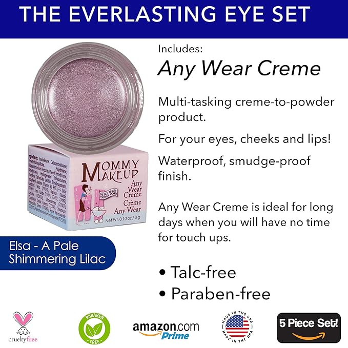 The Everlasting Eye 5 Piece Waterproof Makeup Set. Gel Eyeliner, Creme Eyeshadow, 2 brushes and Mesh Bag. Paraben-free, Talc-free, Cruelty-free. Elsa/Blue Angel 1112-Velvo Beauty