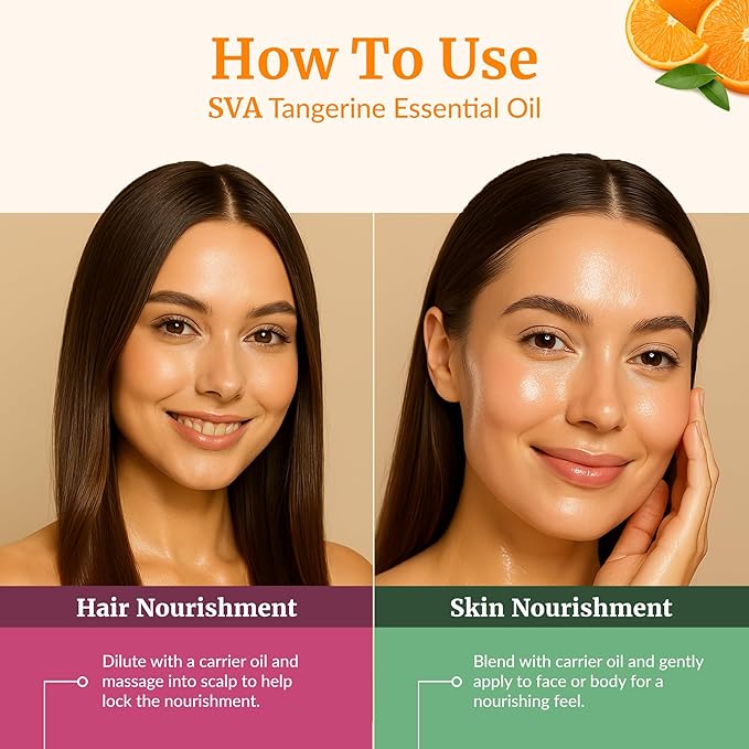 SVA Tangerine Essential Oil – 4 Fl Oz – 100% Natural Tangerine Oil - for Diffuser, Hair Care, Face, Skin Care, Aromatherapy, Scalp and Body Massage, Soap and Candle Making – with Dropper-Velvo Beauty