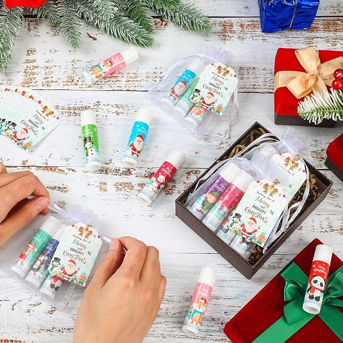 100 Pack Christmas Party Gifts Bulk Lip Balms Favors Bulk Christmas Stocking Stuffers Holiday Party Goodies Gifts Small Thank You Employee Appreciation Gifts for Women Men Coworkers Staff-Velvo Beauty