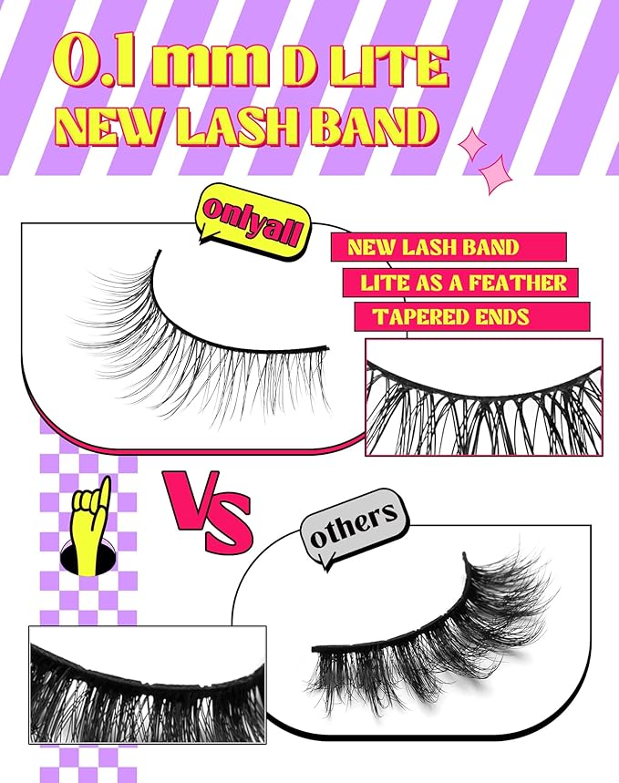 Onlyall Natural Lashes Wispy Lashes Natural Look False Eyelashes Natural Flared Eyelashes False Eye Lashes Soft Fluffy Lashes 7 Pairs DK32, Black-Velvo Beauty