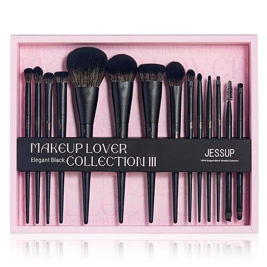 Jessup Makeup Brushes Set Jessup Make up Brushes 14Pcs Black Kabuki Foundation Eyeshadow Contour Concealer Powder Eyeliner Crease Eyebrow Blending Brush with Gift Box, T336-G-Velvo Beauty