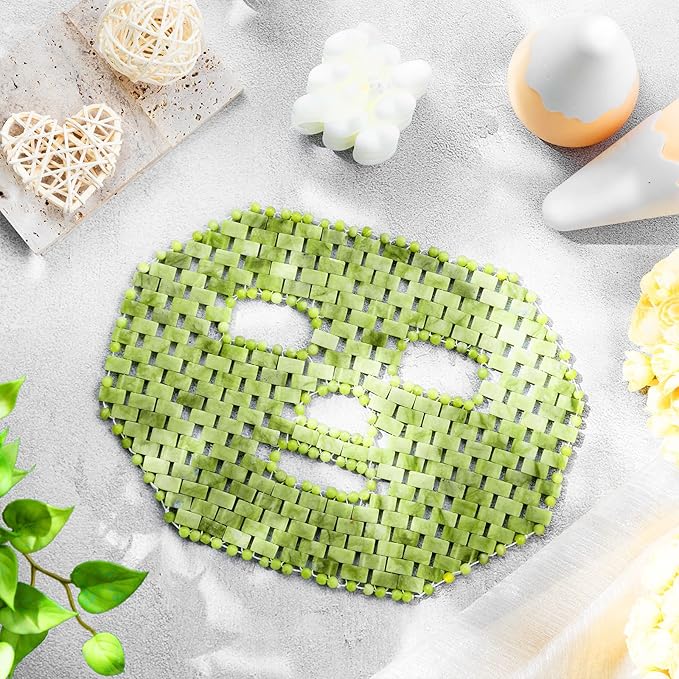Jade Facial Mask, Jade Sleep Natural Stone Mask, Green Facial Cooling Mask, Jade Eye Mask Beauty Skincare Massage Tools for Alleviate Puffiness Face Massage Puffy Eyes Dark Circles-Velvo Beauty