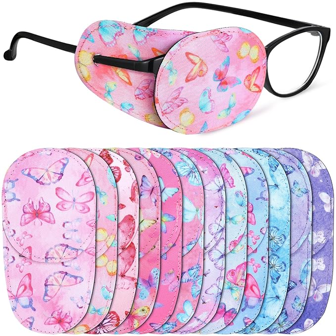 Newcotte 12 Pcs Eye Patch for Kids Girls Boys Reusable Eye Patch for Glasses over the Lens Colorful Eye Patch Toddler Eye Patch Adorable Kids Eye Patches Assorted Eye Patch Cover (Butterfly)-Velvo Beauty