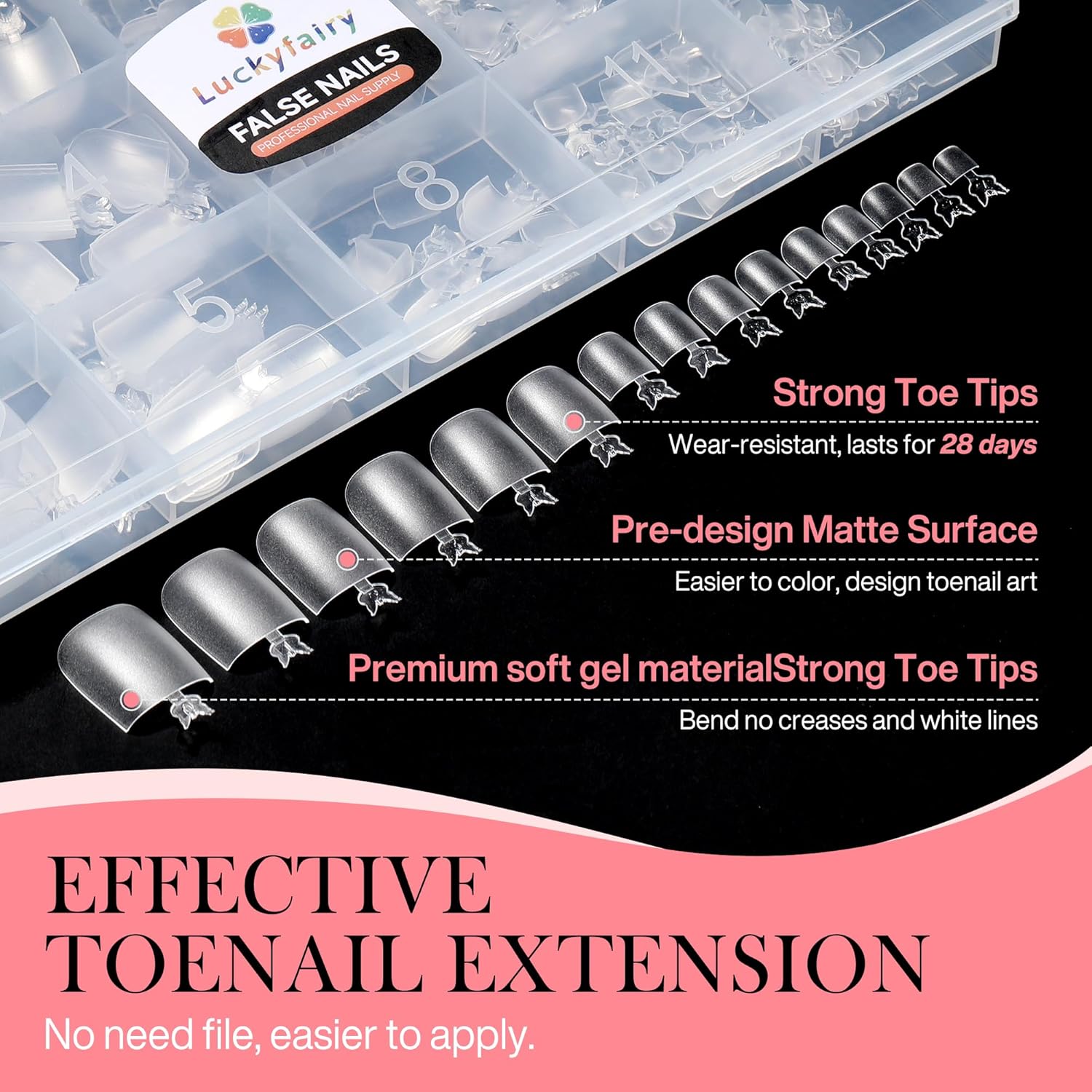 Square Toe Nail Press Ons French Style Toe Tips 240pcs Clear False Fake Toenails for Faster Toe Nail Extension Kit Home DIY Art Salon 15 Sizes Acrylic Nails, Luckyfairy-Velvo Beauty