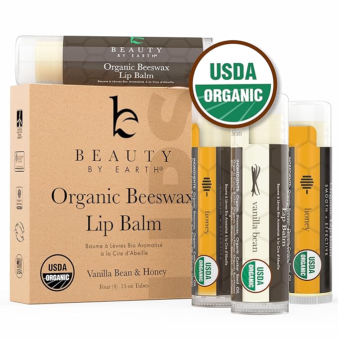 4 Pack Organic Vanilla Bean & Honey Lip Balm - Natural Lip Moisturizer Gifts for Men, Women & Kids-Velvo Beauty