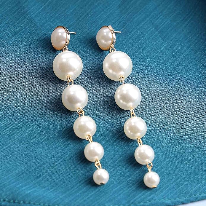 Boho Pearl Drop Dangle Earrings Big Pearl Tassel Earrings Gold Long Drop Earrings Elegant Vintage Earrings Jewelry for Women-Velvo Beauty