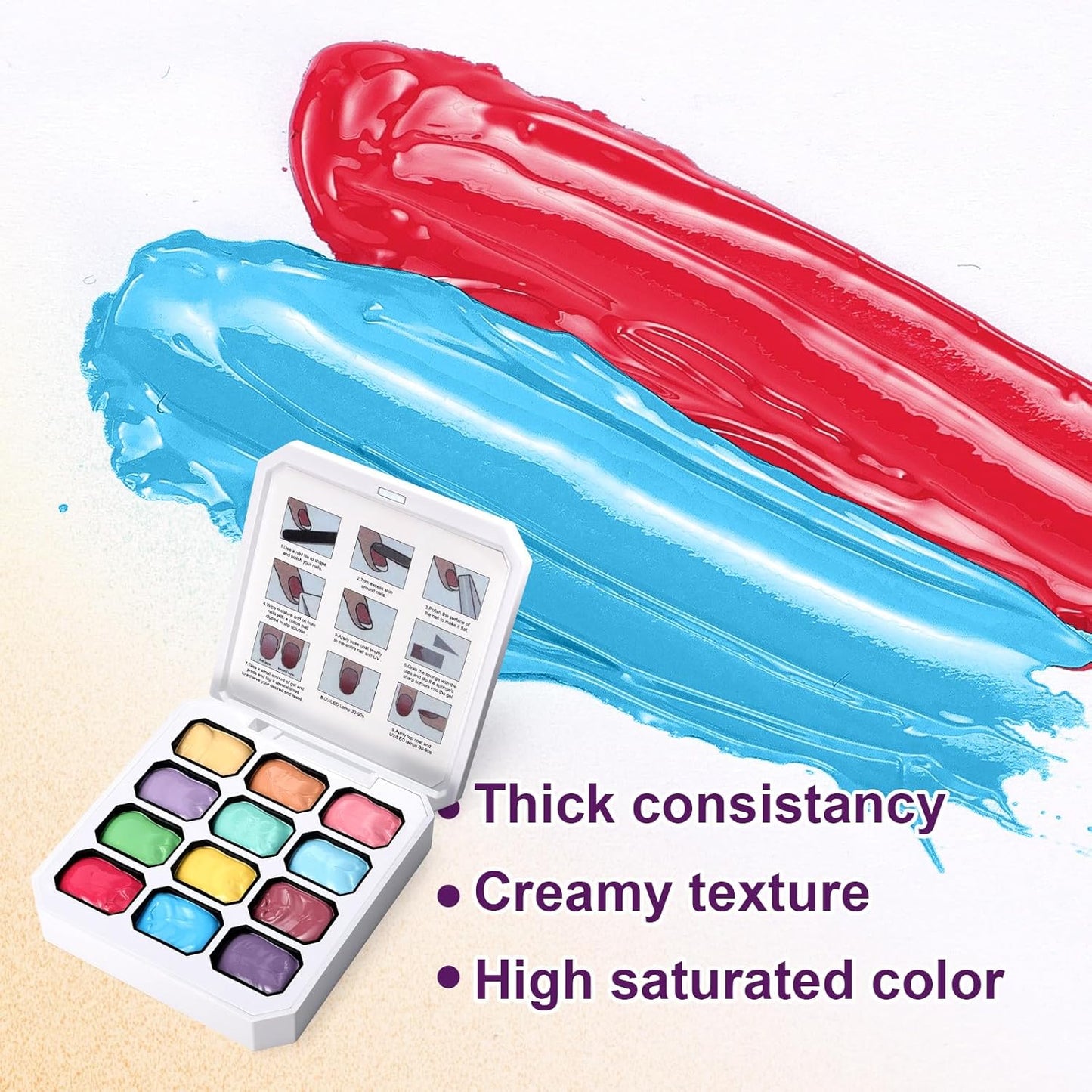 Gradient Painting Gel, 12 Bright Colors Ombre Gel Nail Polish for Pigment Pat Aura Nails, French Manicure DIY Nail Art Long-lasting No-wipe Cream Color Palette Lullaby Set-Velvo Beauty