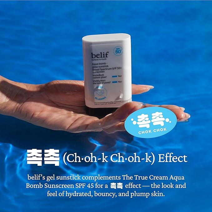 belif Aqua Bomb Niacinamide Sunscreen Stick SPF 50+ PA++++ – Korean Sunstick for Face with Hyaluronic Acid, No White Cast, Lightweight Velvet Finish, Daily UV Protection, Semi-Matte Glow, 0.63 oz-Velvo Beauty