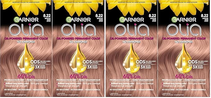 Garnier Hair Color Olia Ammonia-Free Brilliant Color Oil-Rich Permanent Hair Dye, 8.22 Medium Rose Gold, 2 Count (Packaging May Vary) (Pack of 2)-Velvo Beauty