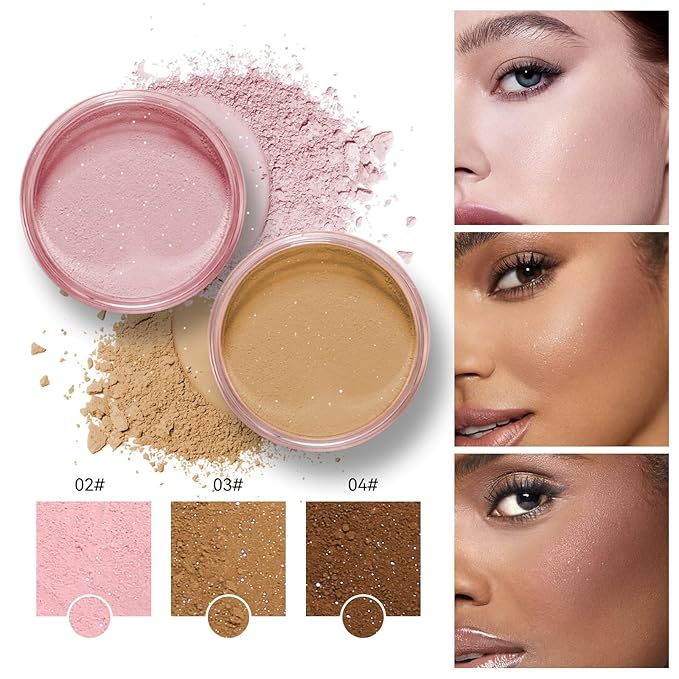Loose Face Powder Glitter Setting Powder Matte Finishing Powder Shine,Long-lasting,Lightweight,Sets Foundation Makeup-Velvo Beauty