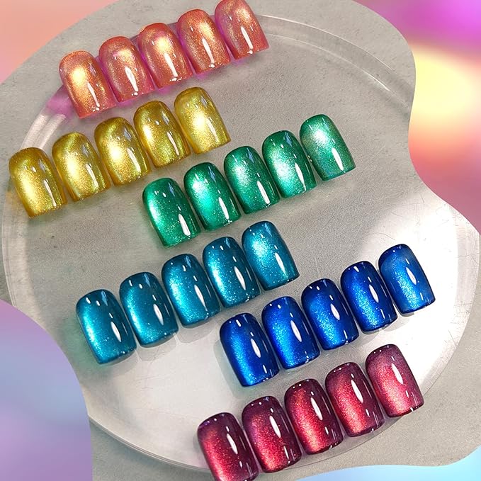 Born Pretty Cat Magnetic Eye Gel Nail Polish Spring Summer Neon Shimmer Glitter Holographic Aurora Rainbow Cat Magnetic Gel Polish Nail Art Manicure DIY at Home 6PCS-Velvo Beauty