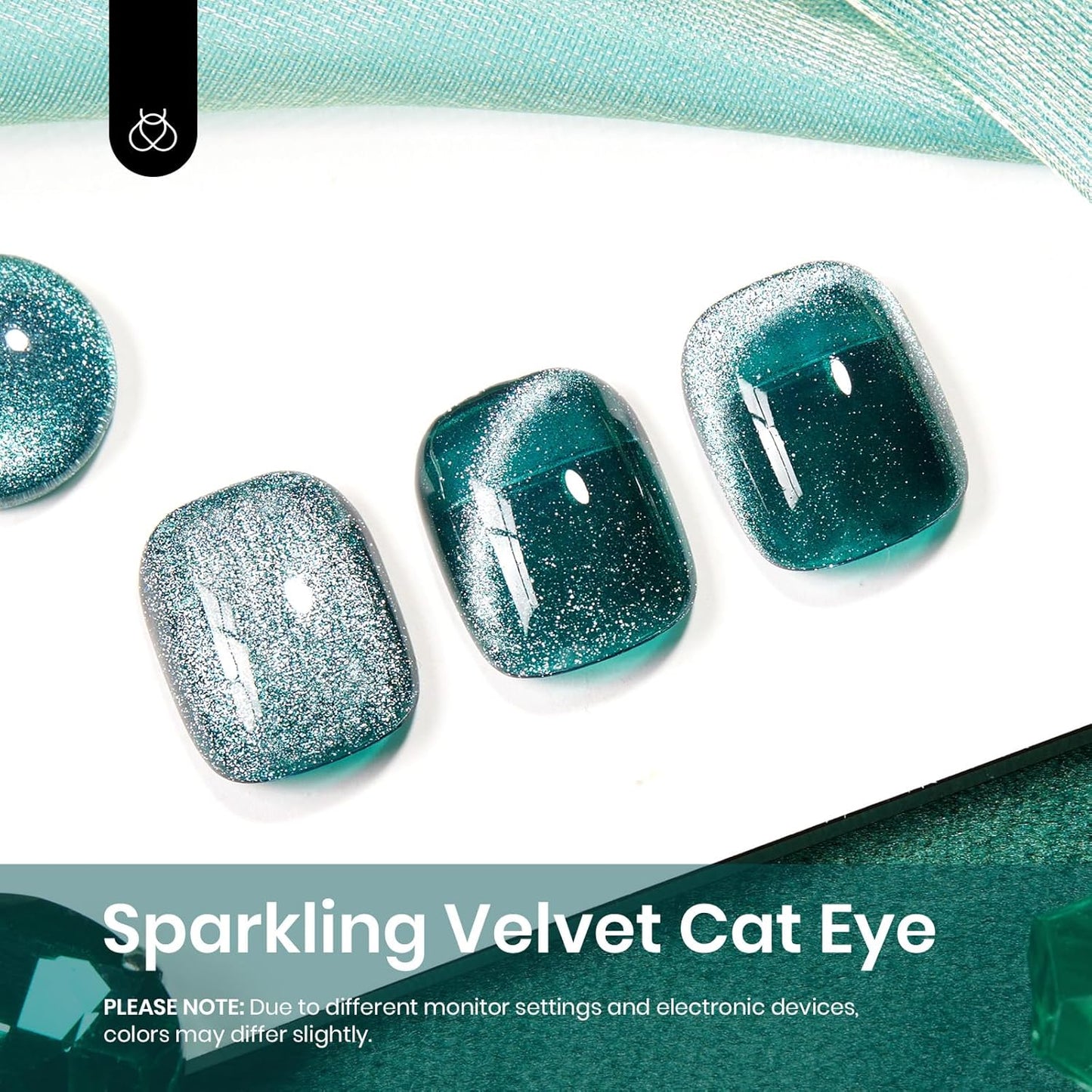 Beetles Green Cat Eye Gel Nail Polish, 9ml Glitter Gel Polish with Magnet Shimmer Green Velvet Soak Off UV LED Nail Lamp Nail Art DIY Home Manicure Design Gift for Women-Velvo Beauty