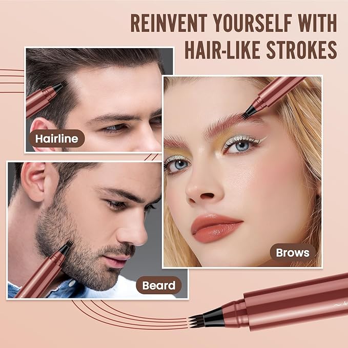 AWROSE Eyebrow Pencil, 3D Waterproof Microblading Eyebrow Pen 4 Fork Tip Tattoo Pencil, Precise Natural Brow Magic Eye Brow Pencil with Hair Like Strokes, 4 Points Multi-Used Eye Brow Pen for Women-Velvo Beauty