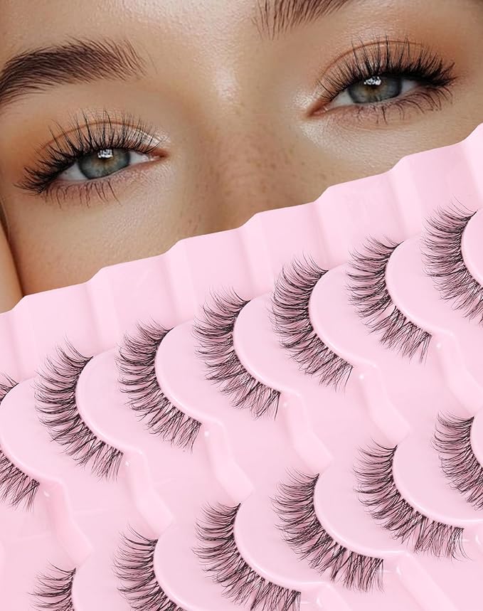 Short Lashes Natural Look Everyday Wispy Eyelashes Mink Flared Eyelashes Strip False Eye Lash Soft Clear Band 7 Pairs SF-05-Velvo Beauty