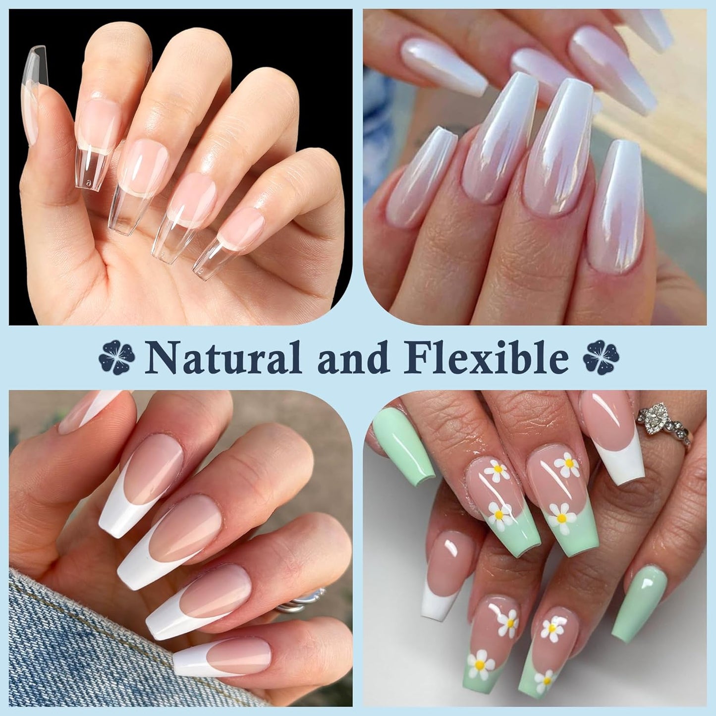 Medium Gel Coffin Nail Tips, 240pcs Soft Gel Pre-Shaped Acrylic Fake Nails, Half Matte Full Cover Clear Press on Flase Nail Tips for Extension Nail Manicure Home DIY 12 Sizes Gelly Tips-Velvo Beauty