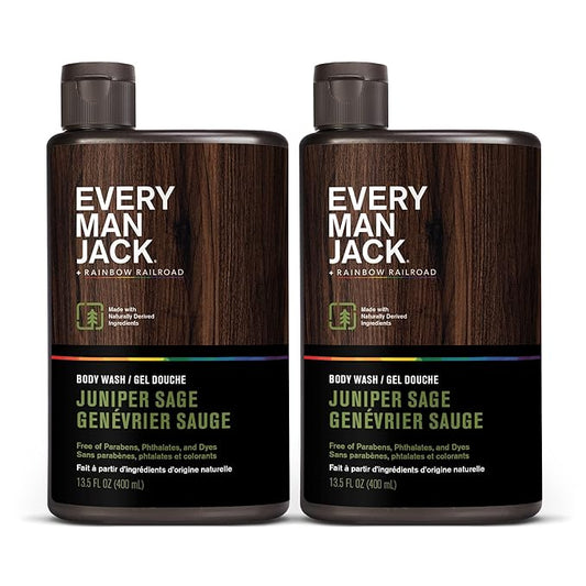 Every Man Jack Hydrating Body Wash for all skin types - Juniper Sage fragrance - Naturally Derived Ingredients - Cleanse, Nourish, and Hydrate Skin -Paraben Free, Phthalate Free, Dye Free-13.5oz - 2pk-Velvo Beauty