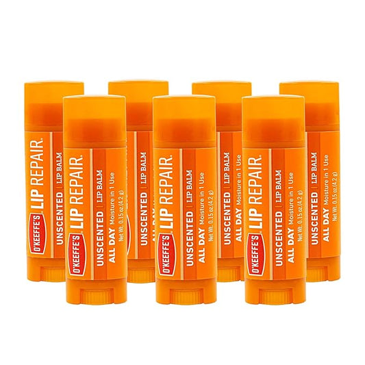 O'Keeffe's Unscented Lip Repair Lip Balm for Dry, Cracked Lips, Stick, (Pack of 7)-Velvo Beauty