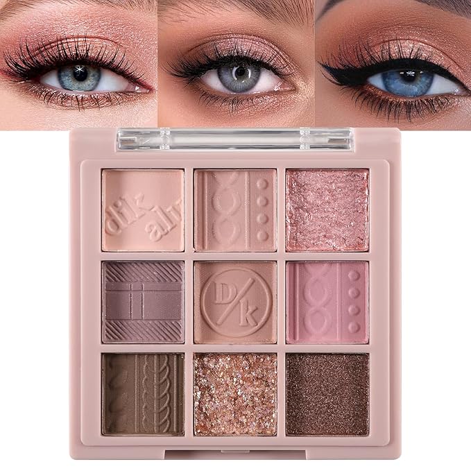Erinde 9 Colors Eyeshadow Palette, Matte Shimmer Glitter Eye Shadow Makeup Palette, Highly Pigmented Long Lasting Waterproof, Natural Neutral Nude Eyeshadow Makeup Pallet, Pink Purple Rose-Velvo Beauty