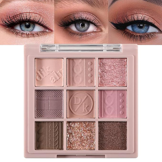 Erinde 9 Colors Eyeshadow Palette, Matte Shimmer Glitter Eye Shadow Makeup Palette, Highly Pigmented Long Lasting Waterproof, Natural Neutral Nude Eyeshadow Makeup Pallet, Pink Purple Rose-Velvo Beauty