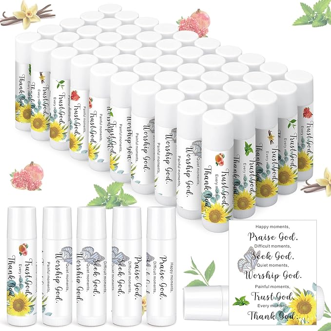50 Pcs Bible Verse Lip Balm Bulk Christian Gift for Women Faith Religious Moisturizing Lip Care Product with Inspirational Scripture Happy Moment Praise God for Friend Teacher Worker Employee-Velvo Beauty