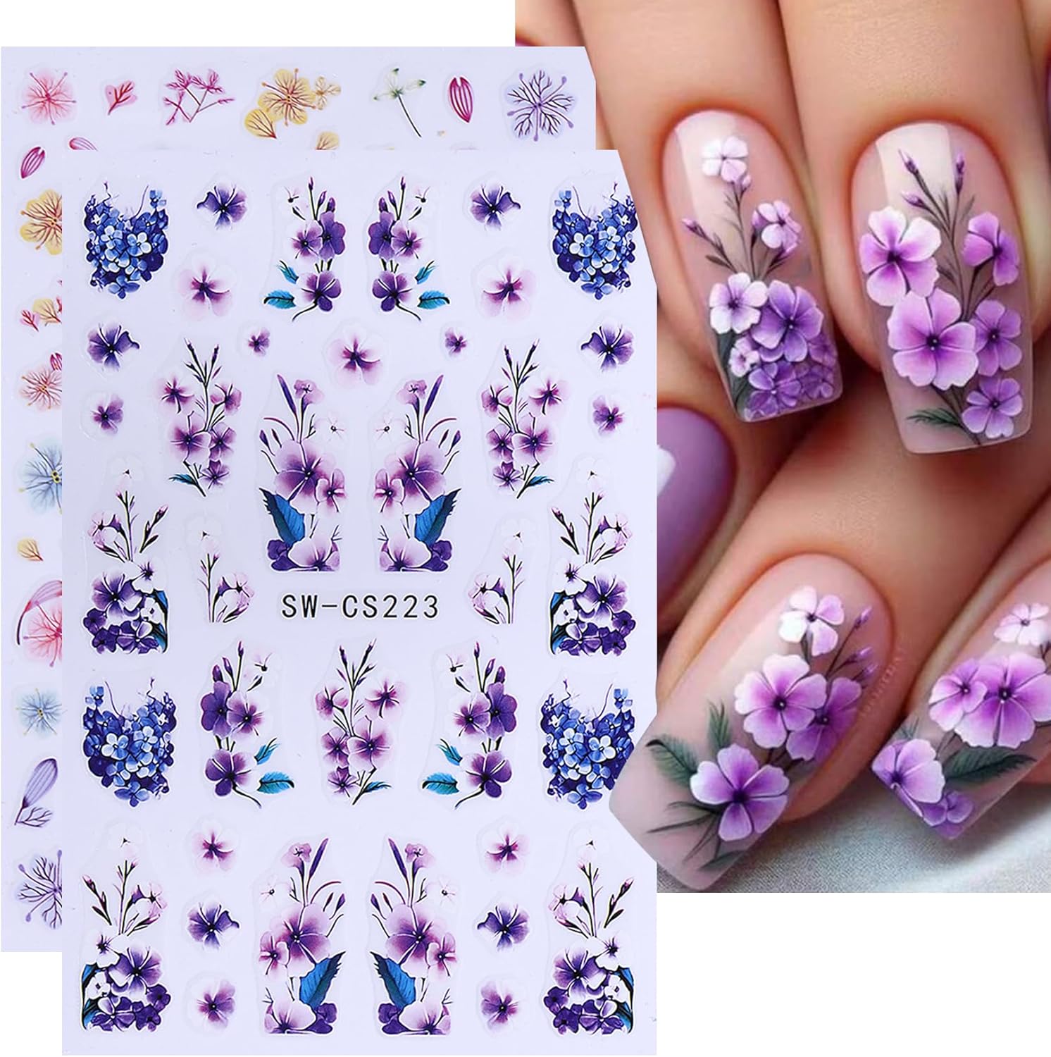 Flower Stickers Nail Art Decals 12PCS Summer Nail Art Designs with Tweezers Tulip Butterfly Leaf Florals Ladybug Decals 3D Self-Adhesive Manicure Simple Nail Stickers for Women Acrylic Nails Supplies-Velvo Beauty