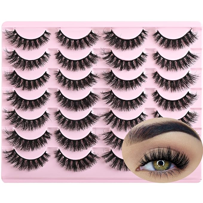FARRED Wispy Mink Lashes Fluffy False Eyelashes 14 Pairs Fake Eyelashes Natural Look Short Natural Lashes Cat Eye Lash Wispy Volume Eyelash Faux Mink Strip Lashes Pack for Daily Makeup (F19 | 6-13 mm)-Velvo Beauty