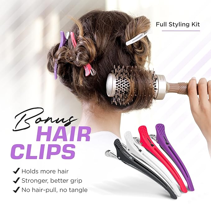 Fagaci Professional Large Round Brush with Natural Boar Bristles for Blow Drying, Nano Technology Ceramic+Ionic for Hair Styling, Volumizing and Healthy Hair - 4 Styling Clips Included-Velvo Beauty