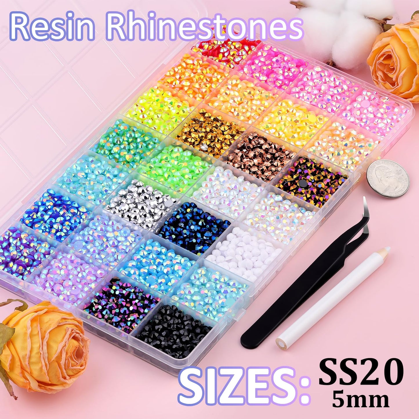 8500Pcs Resin Rhinestones with Tweezers for Crafting, Mixed-Color 5mm Bedazzling Crystal with 1Pcs 10ml B7000 Jewelry Glue for DIY Crafts Clothing Tumblers Shoes Fabric Nail Art-Velvo Beauty