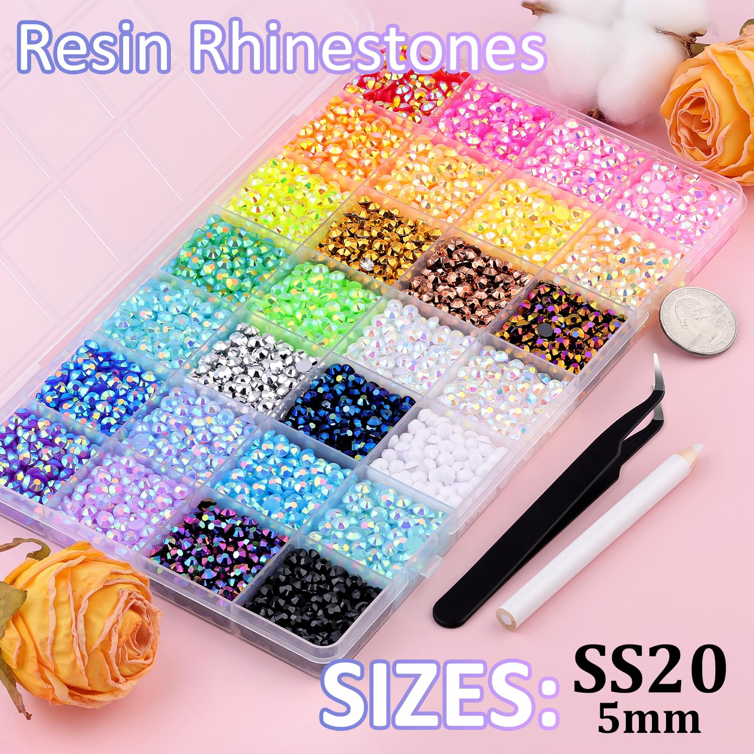 8500Pcs Resin Rhinestones with Tweezers for Crafting, Mixed-Color 5mm Bedazzling Crystal with 1Pcs 10ml B7000 Jewelry Glue for DIY Crafts Clothing Tumblers Shoes Fabric Nail Art-Velvo Beauty