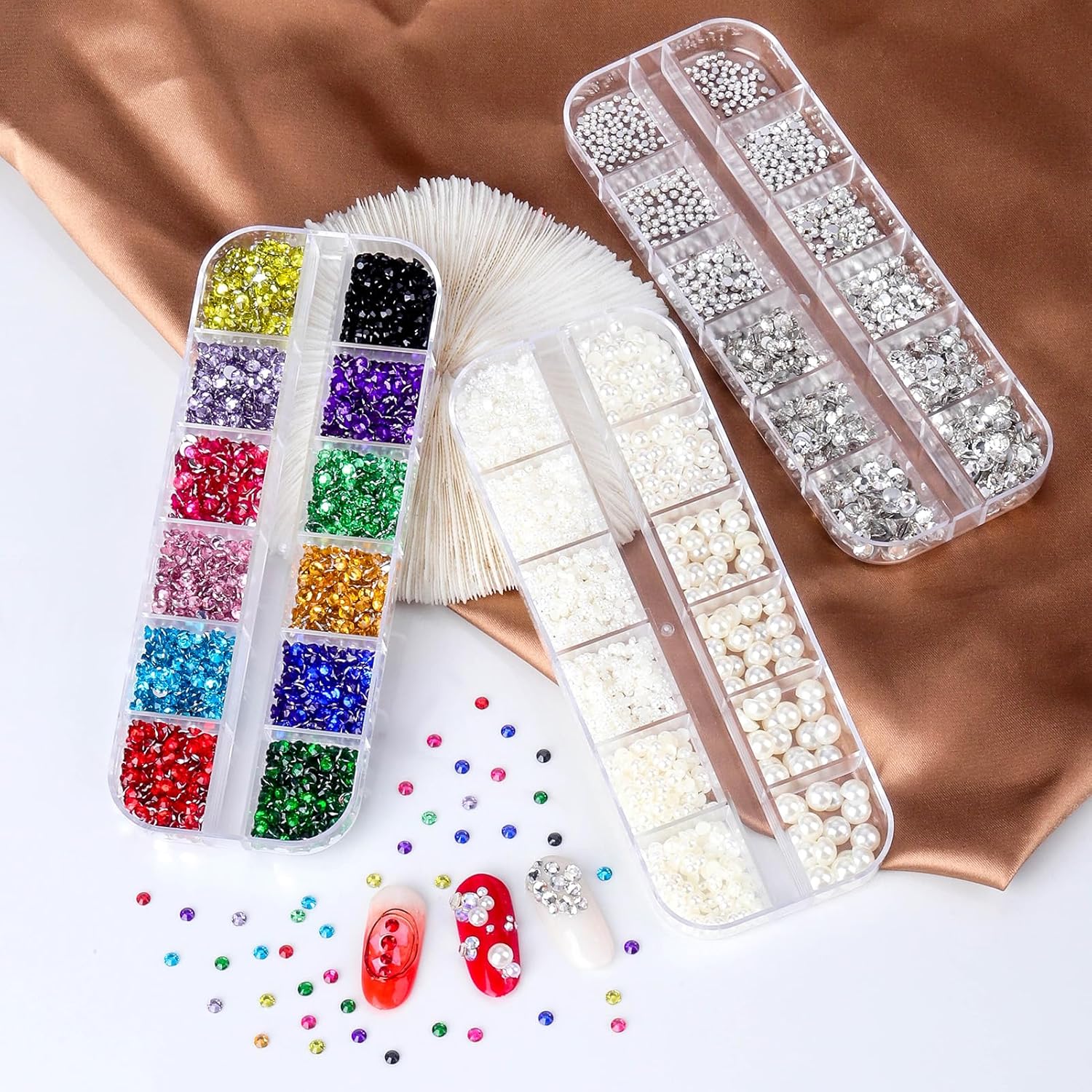 Flatback Rhinestones Half Pearls for Crafting, 1.6-4mm Colorful Rhinestones and 1.5-6mm Small Pearls for Bedazzling, Clothes and Nails Art-Velvo Beauty